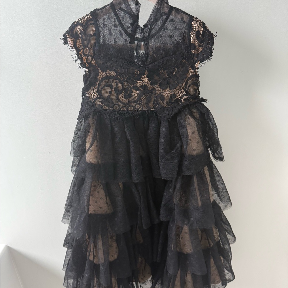 Trish Scully Girl’s Elegant Black Lace Tiered Dress